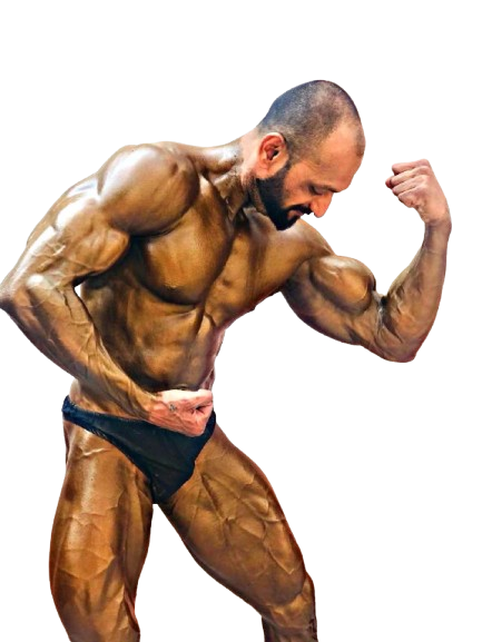 Santosh Salekar — competition side chest pose showing stage physique